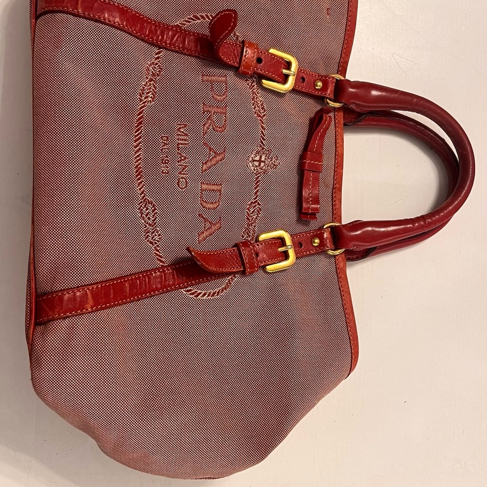 Prada Red Tote Bag with Gold Hardware
